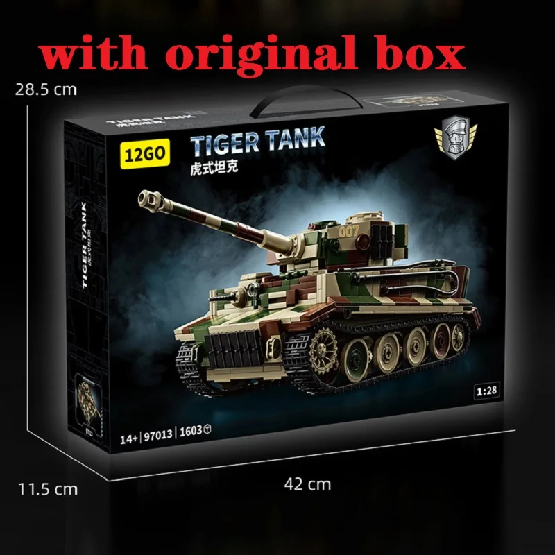 

Original Box Assembling Gift Set 97013 1603pcs MOC Technical Ww2 Military Tiger Tank Late Model 007 Building Blocks Bricks