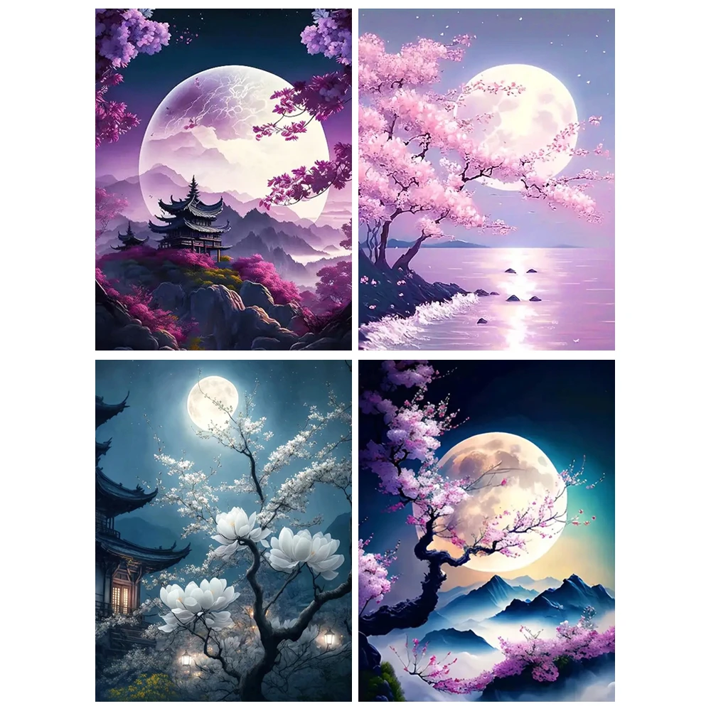 Diamant Stickerei Mond Landschaft Handarbeiten Mosaik Baum Blume Malerei Nacht Kreuz Stich Wohnkultur