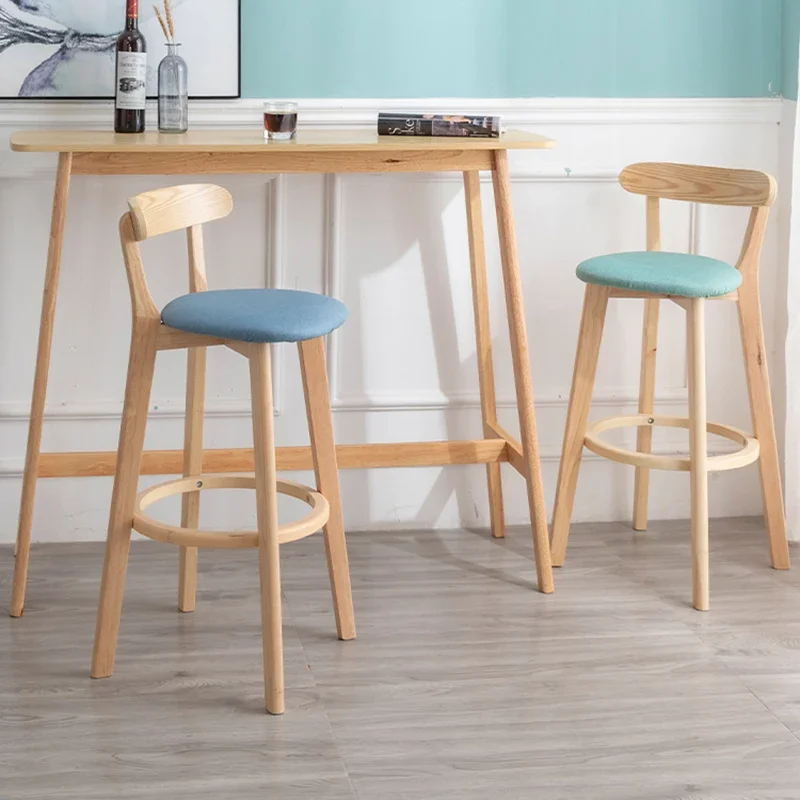 Silla de Bar de madera maciza nórdica para uso doméstico, muebles con respaldo moderno y Simple, Taburete Alto