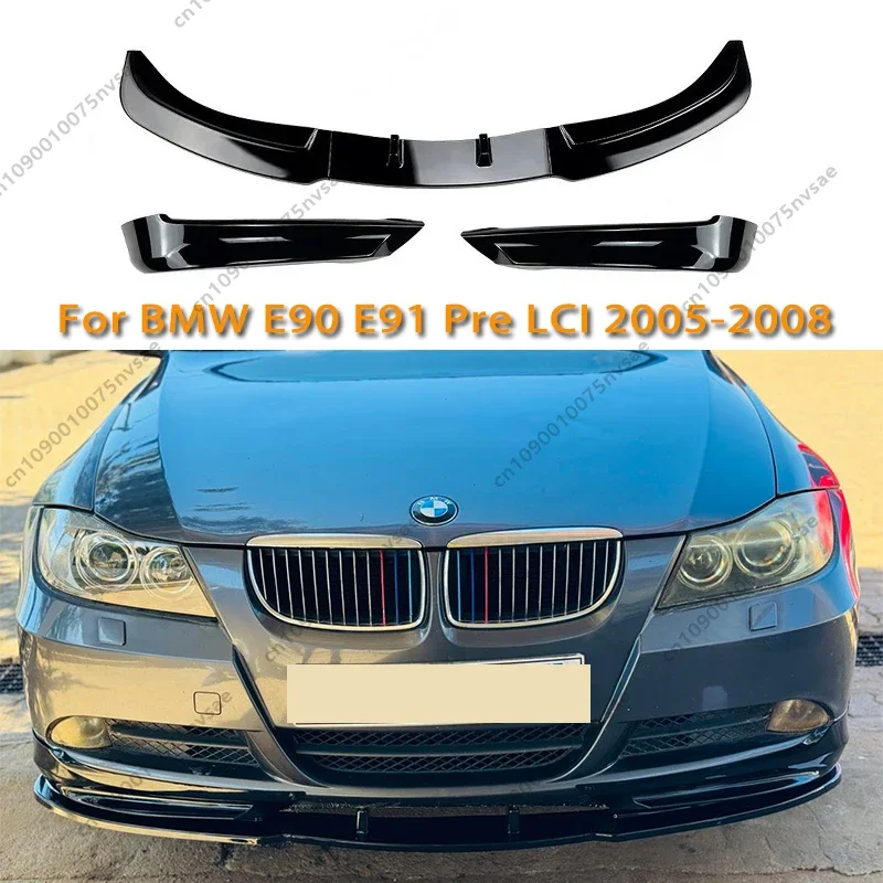 Car Front Bumper Lip Chin Spoiler Splitter Diffuser Guard Protector Cover for BMW 3 Series E90 E91 320i 325i 2005-2008 Pre-LCI