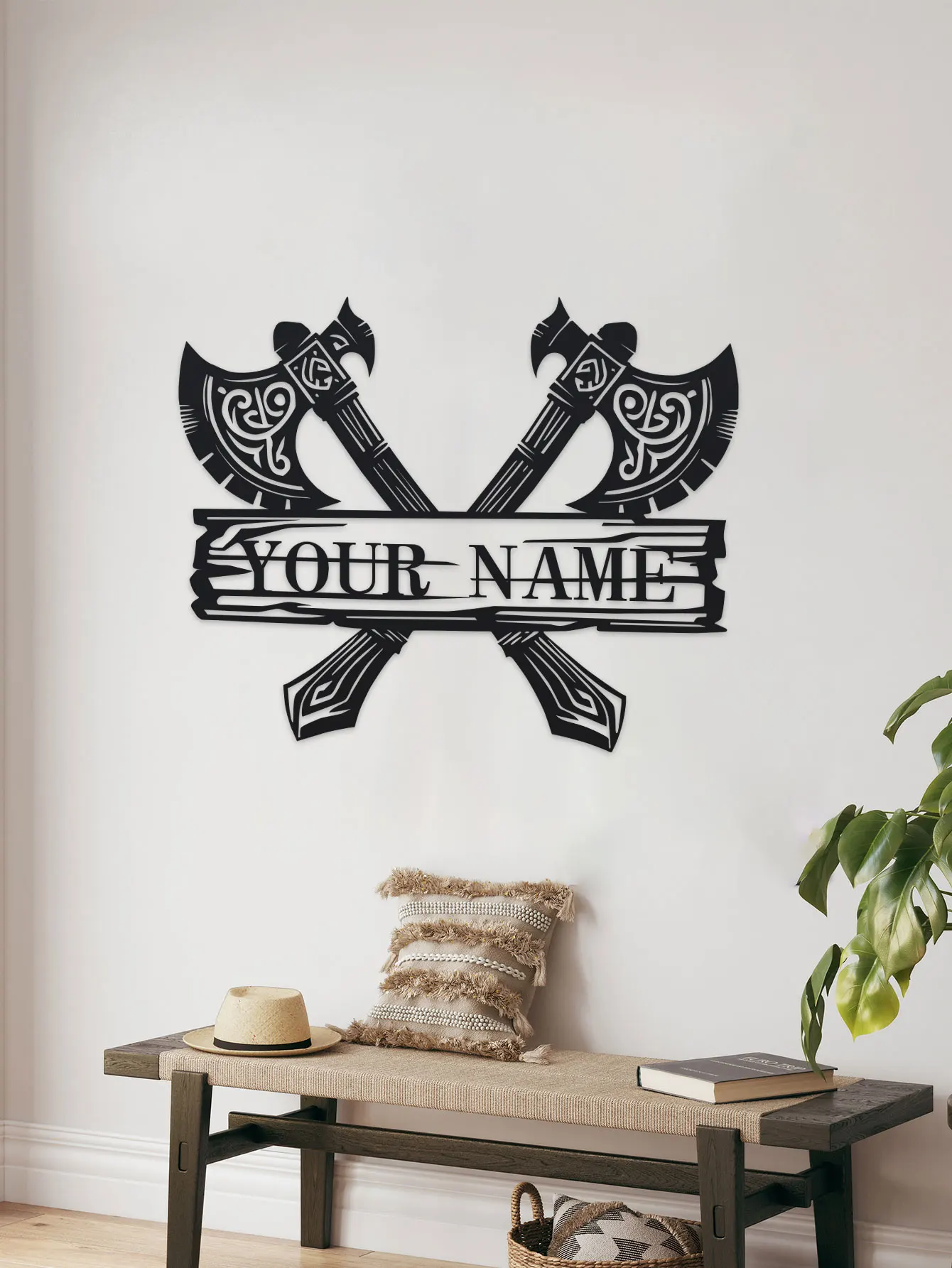 1개 맞춤형 바이킹 이름 명판 - 이름을 추가할 수 있는 맞춤형 바이킹 전사 장식, 견고한 철제 바이킹 시대 장식품