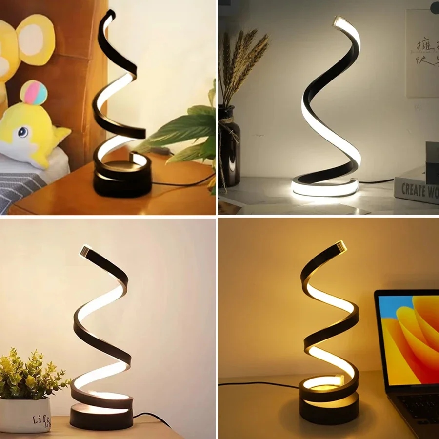 Nowoczesna minimalistyczna spiralna lampa stołowa Przełącznik przycisku zasilania USB 3-kolorowa lampka nocna Lampa biurkowa do sypialni Salon Biuro