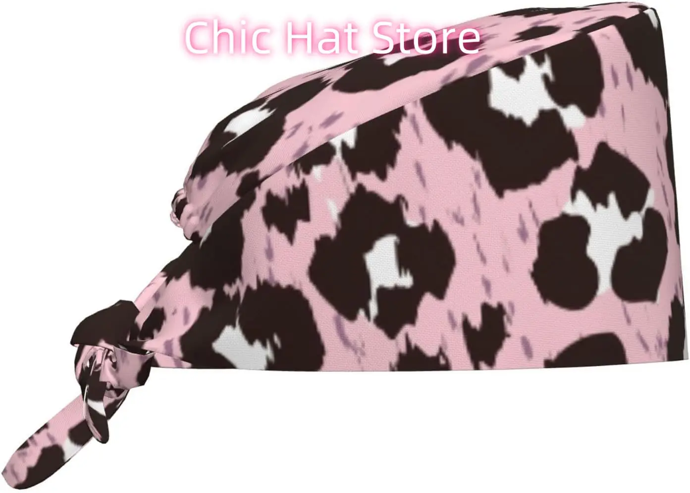 

Pink Brown Leopard Print Cap, Leopard Adjustable Cleaning Working Caps with Sweatband Breathable Headgear Tie Back Hats