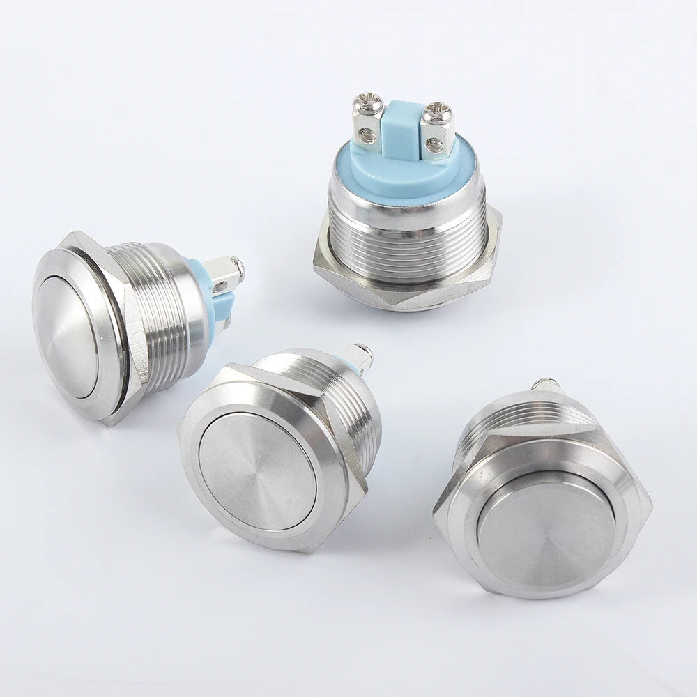 1 PC 12 16 19 22mm Screw Port 1NO Doorbell Bell Horn Power Metal Push Botton Switch Domed Momentary Round Flat Head Smart Home