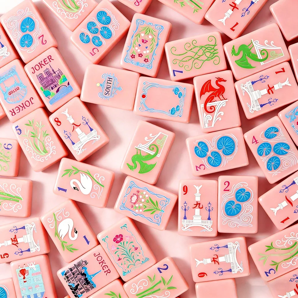 

Pink Mini American Mahjong Set Single-Layer Acrylic Portable 160pcs Mahjong Tiles Perfect for Home & Travel Leisure Board Game