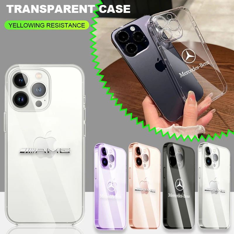 Silicone Clear Cover Phone Case For iPhone 11 12 13 14 Pro Max XR X XS SE 7 8 Plus For Mercedes Benz AMG E S C A B Class GLE GLS