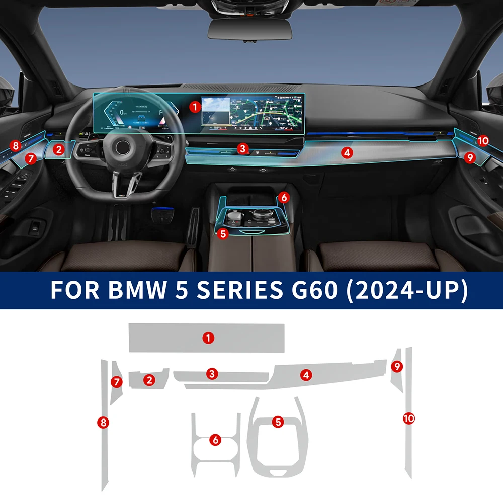 Для BMW 5 серии i5 G60 2024, экран из ТПУ, автомобильный комплект против царапин, внутренняя центральная консоль PPF, прозрачная защитная пленка