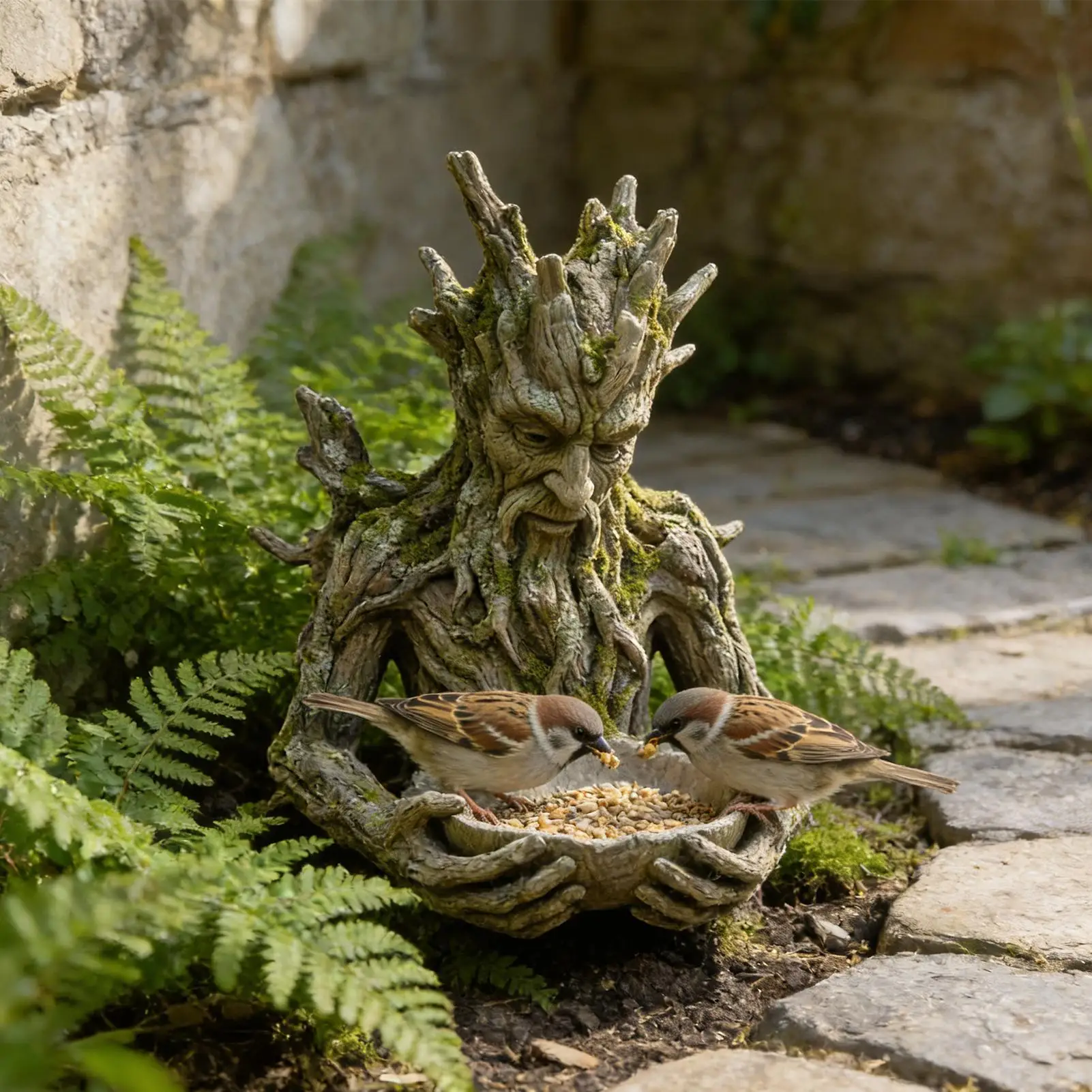 Vogelfutterhaus-Skulptur aus Kunstharz für den Außenbereich, Garten-Skulptur, Hof-Kunstdekoration für Wimpelkäfer, Spatzen, Terrasse, Park