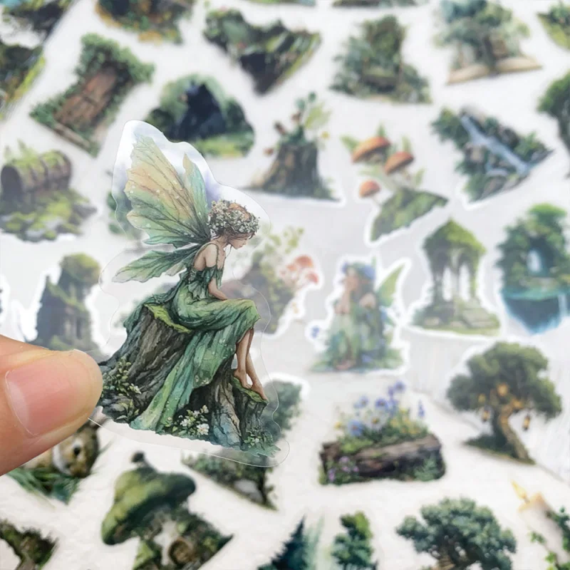50PCS Forest Style Transparent Stickers Luggage Guitar Skateboard Phone DIY Waterproof Notebook Stickers Cartoon Natural Elf