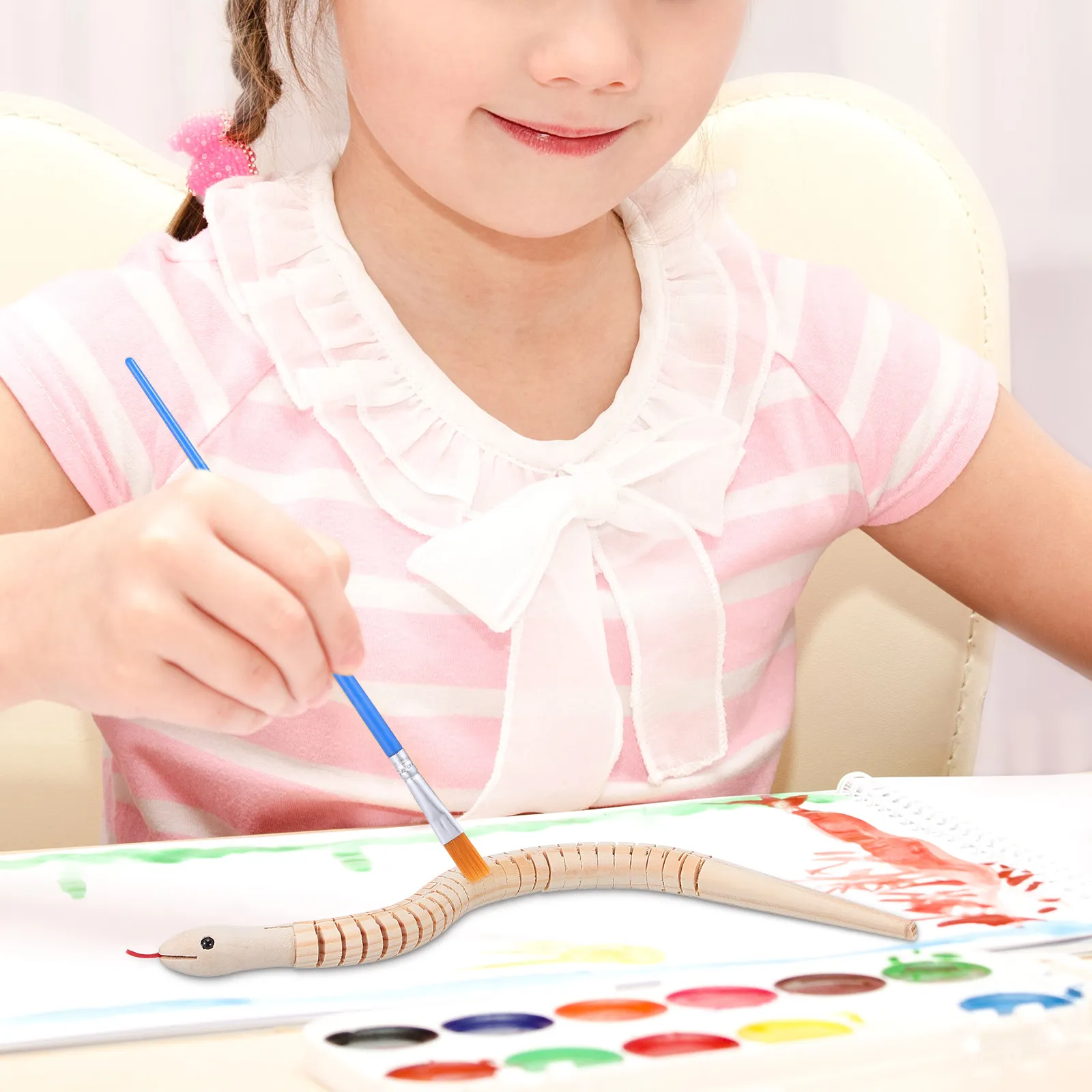 

1Set Children's Doodle Snake Flexible Jointed Wood Painting Craft Set Creative Art Kit Paint Brush Included Party Decorations