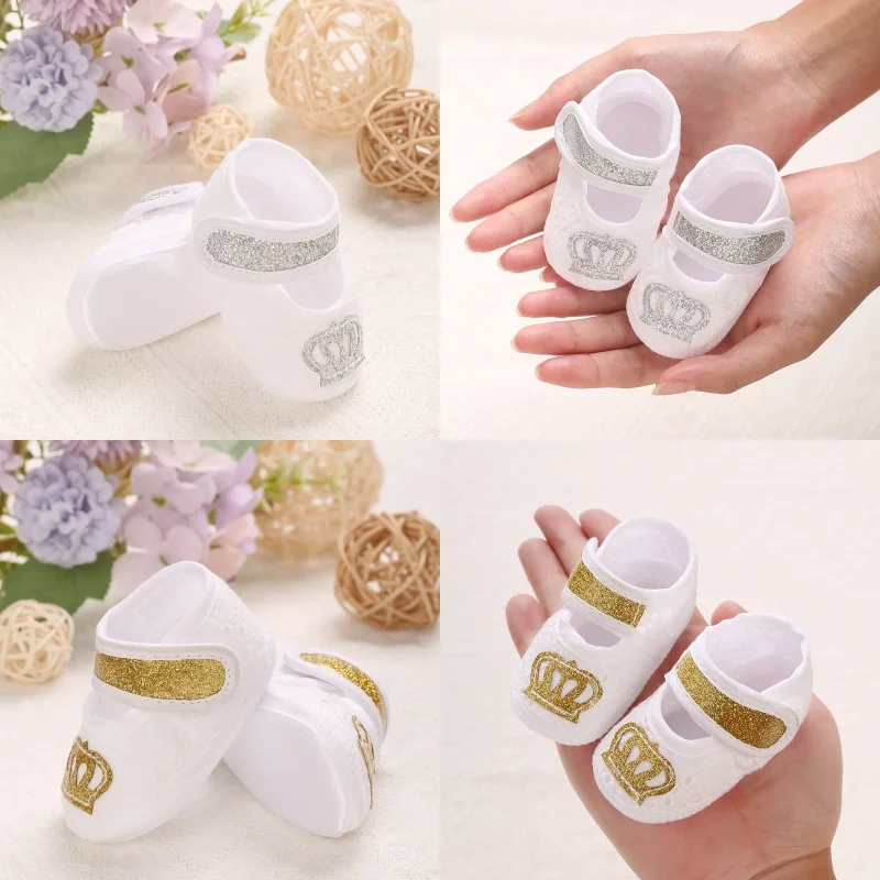 

White Newborn And Boy Girl's First Pair Of Dipping Shoes Soft Soled Walking Shoes Cute Cartoon Bow Multiple Styles -9CM/10CM