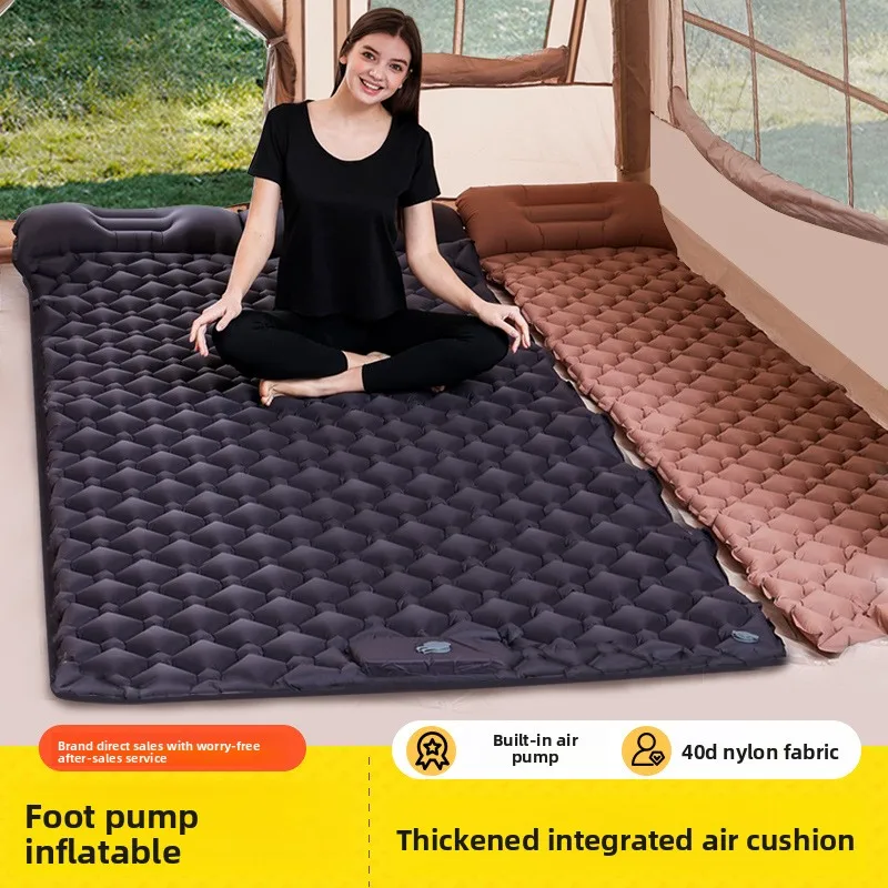 Outdoor inflatable mattress for camping, self-inflating with foot pump, diamond-shaped designTPUCamping sleeping pad with pillow