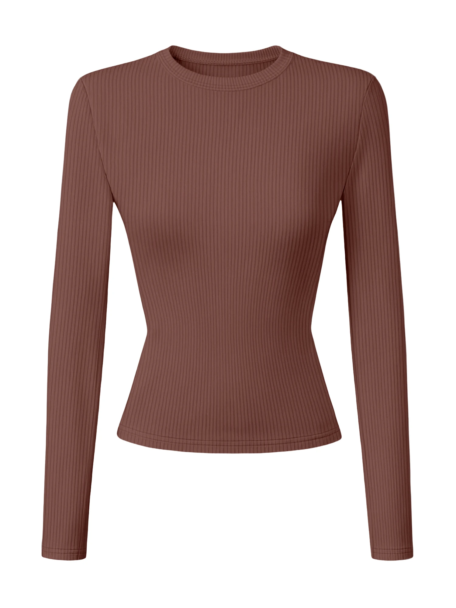 Street-Style Minimalistische Damen-Rundhals-Rippstrick-Langarmshirts Schlanke Bodycon Hochelastische Lässige Herbst-Layering-Tops – Detail 8