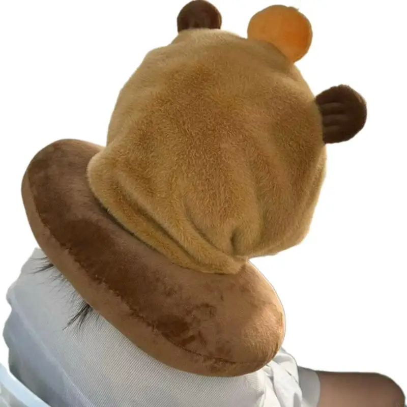 Capybara Hat Neck Pillow Anime Figure Hooded UShaped Pillow Soft and Portable Relieve Neck Strain for Travel