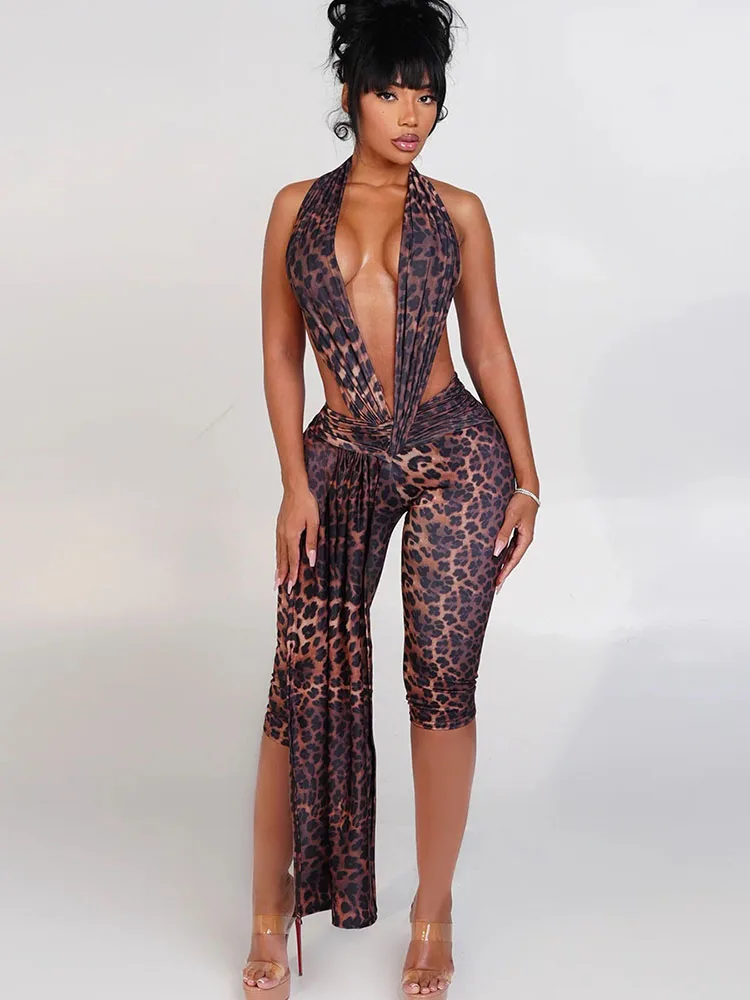 Weird Puss Ribbon Halter Romper Women Backless Patchwork Sleeveless Elastic Workout Activewear Midnight Activity Slim Playsuits