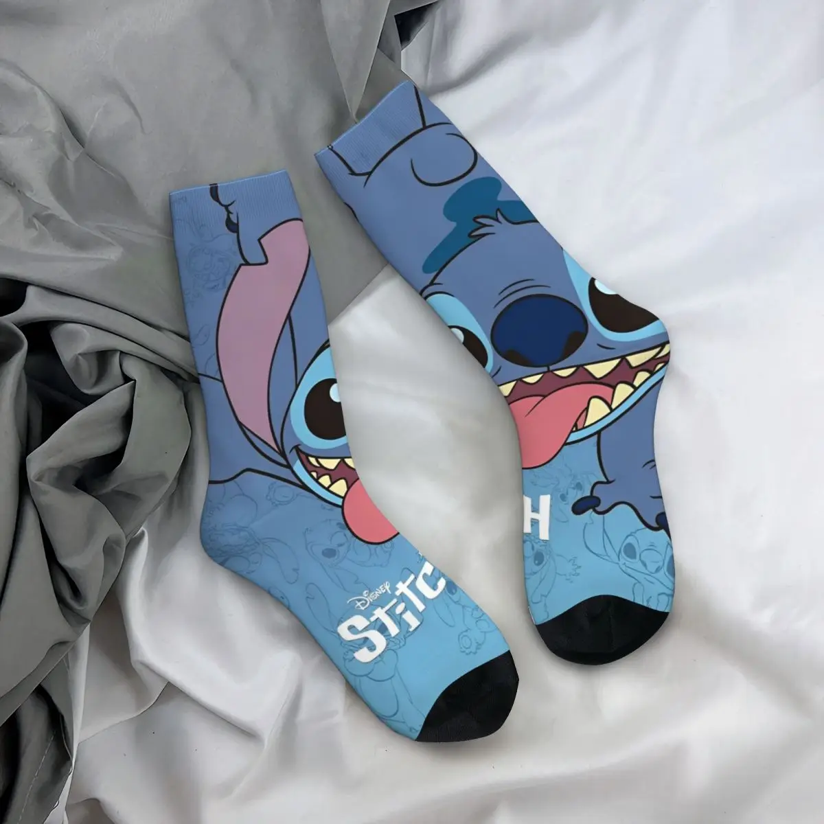 Cute Stitch Drawing Socks Men\'s Women\'s Polyester Fashion Cartoon Socks Crazy Spring Summer Autumn Winter Middle Tube Socks Gift