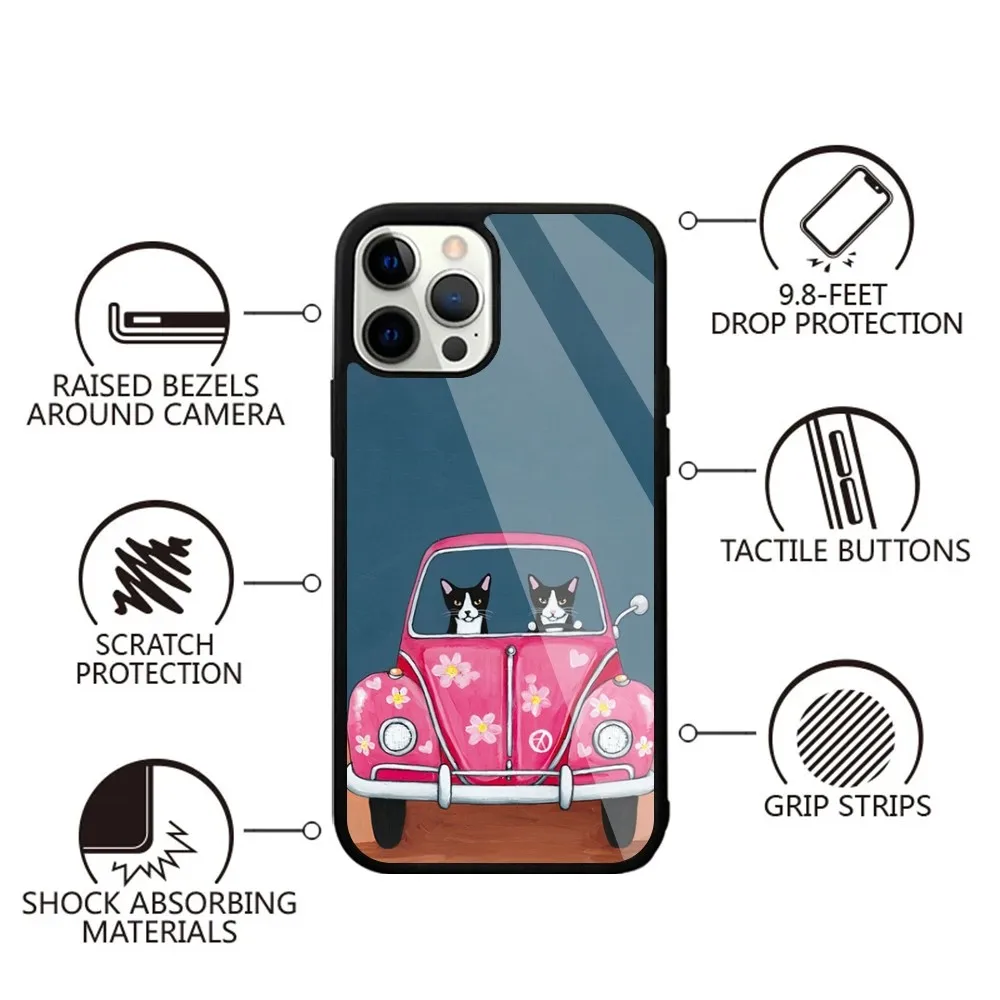 Hippy Peace Bus Cat  Phone Case Strong Magnetic For IPhone 15,14,13,Pro,Max,Plus,11,12,Mini For Magsafe Wireless Charging