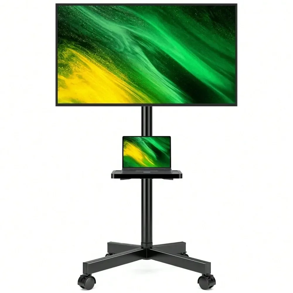 

TV Stand For 2360 Inch LCD Flat Curved Screen TVs, TV Cart Holds To 77Lbs, Rolling TV Stand With Tilt, Height Adjustable, Po