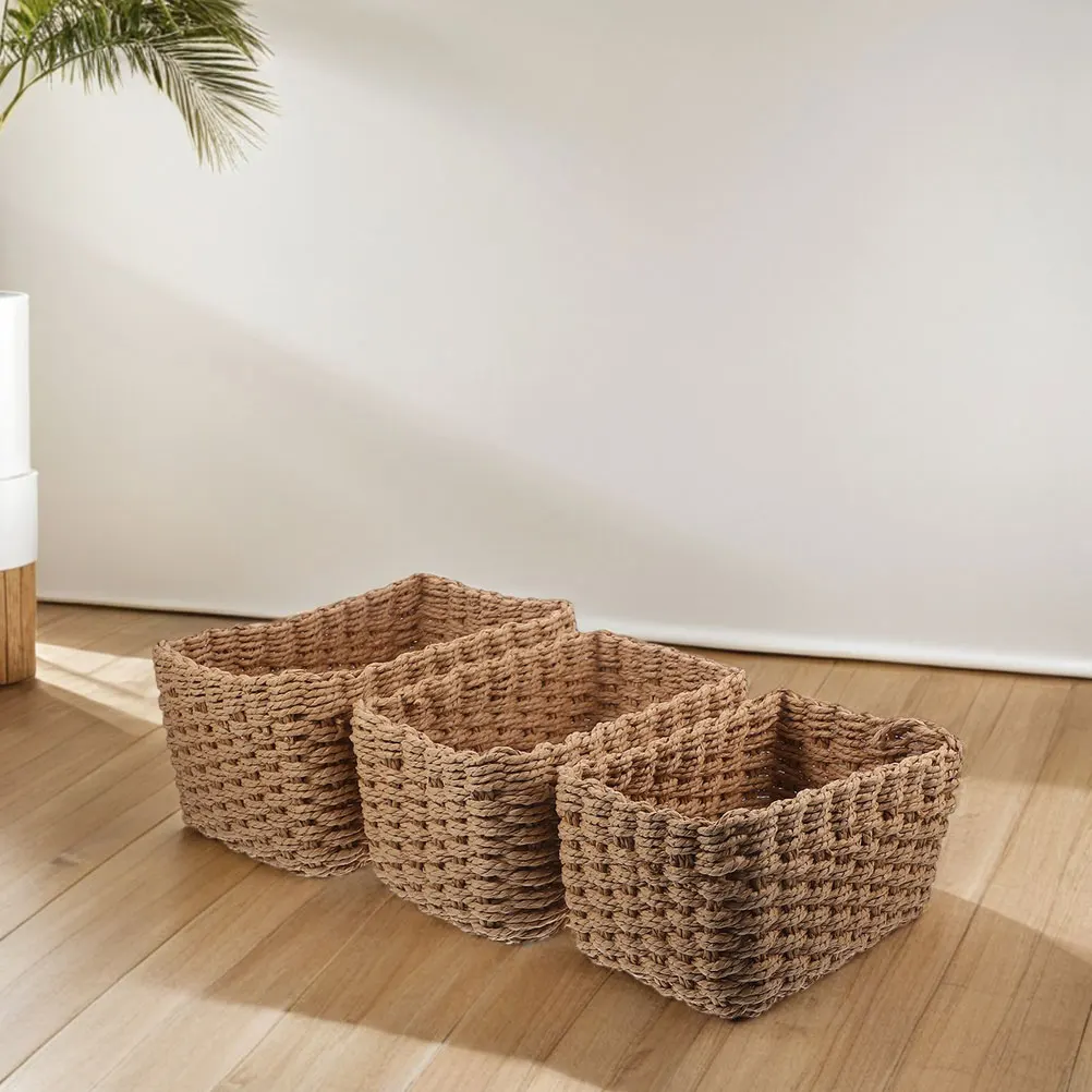 

4 Pcs Straw Storage Basket Handmade Woven Baskets for Bathroom Kitchen Natural Decorative Mini Hamper Organizer Storage Solution