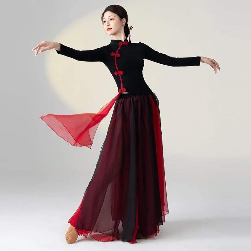 Chinese Classical Dance Dress Female Cheongsam Style Tango Line Dance Clothing Latin Dance Dress