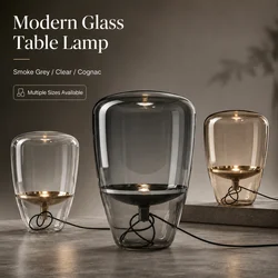Modern Designer Glass Table Lamp E27 Decorative Desk Light Smoke Grey Clear Cognac Bedside Lamp for Bedroom Living Room Study