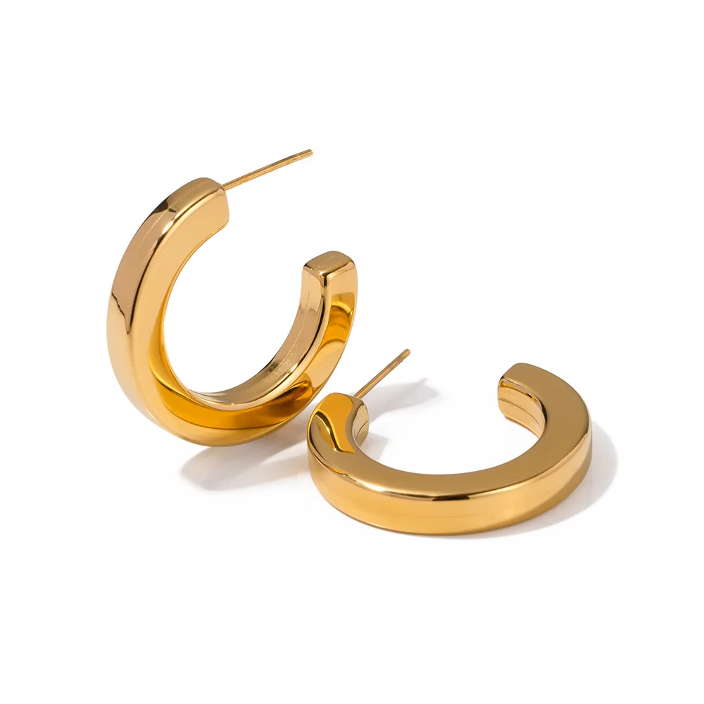 Stainless Steel PVD 18K Gold Plated Tarnish Waterproof Matte CC Hoop Earrings For Woman Jewelry Wholesale Trendy