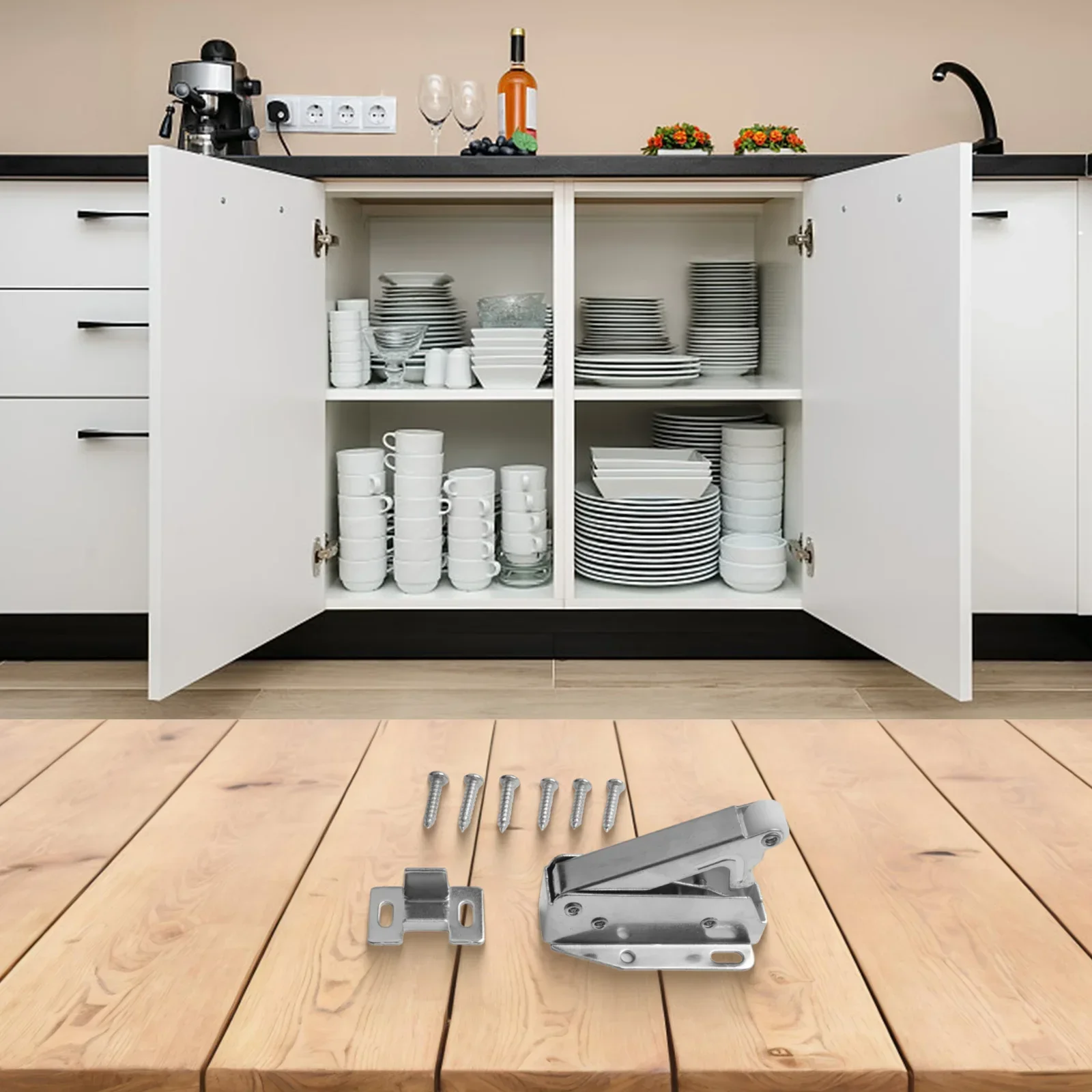 Cabinet Door Latch Automatic Spring Snap Cold-rolled Steel Easy To Use Light Finger Pressure Nylon Material Strong And Sturdy