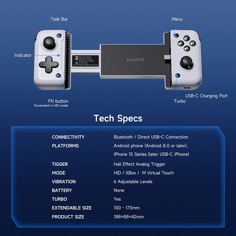 وحدة تحكم للهاتف المحمول من النوع C للألعاب السحابية ، لعبة Xbox ، نداء الواجب ، دعم القضية ، تأثير القاعة ، بلوتوث