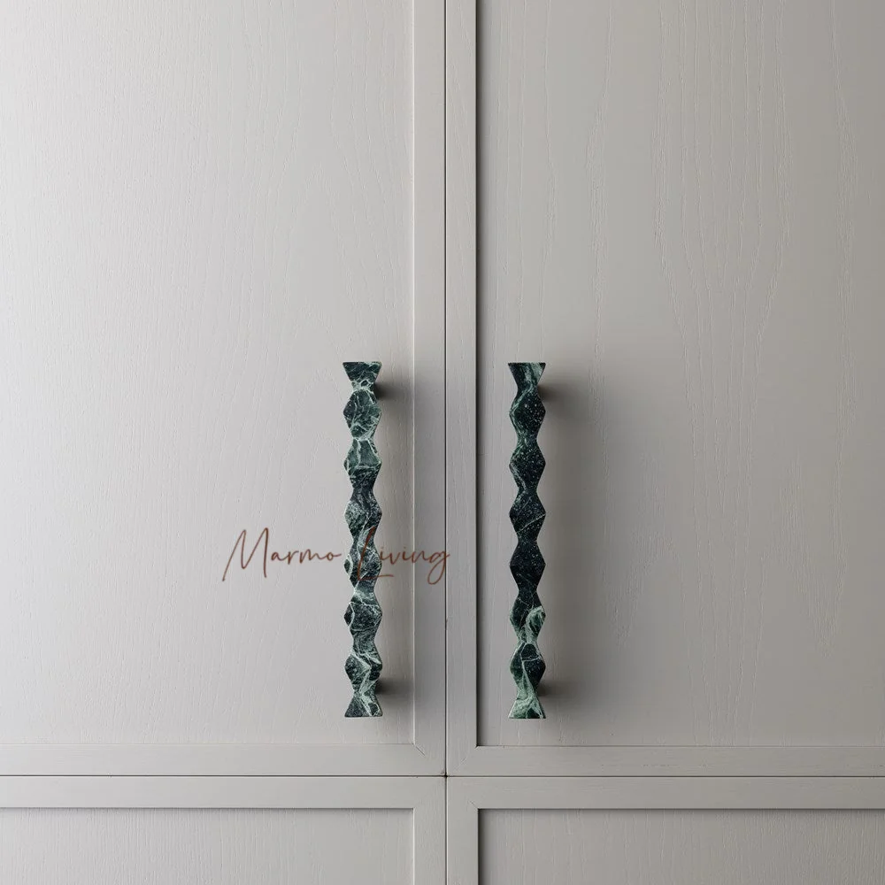 

Luxury 100% Natural Marble Geometric Bow Door Handle Unique Shape Cabinet Stone Pull Designer Art