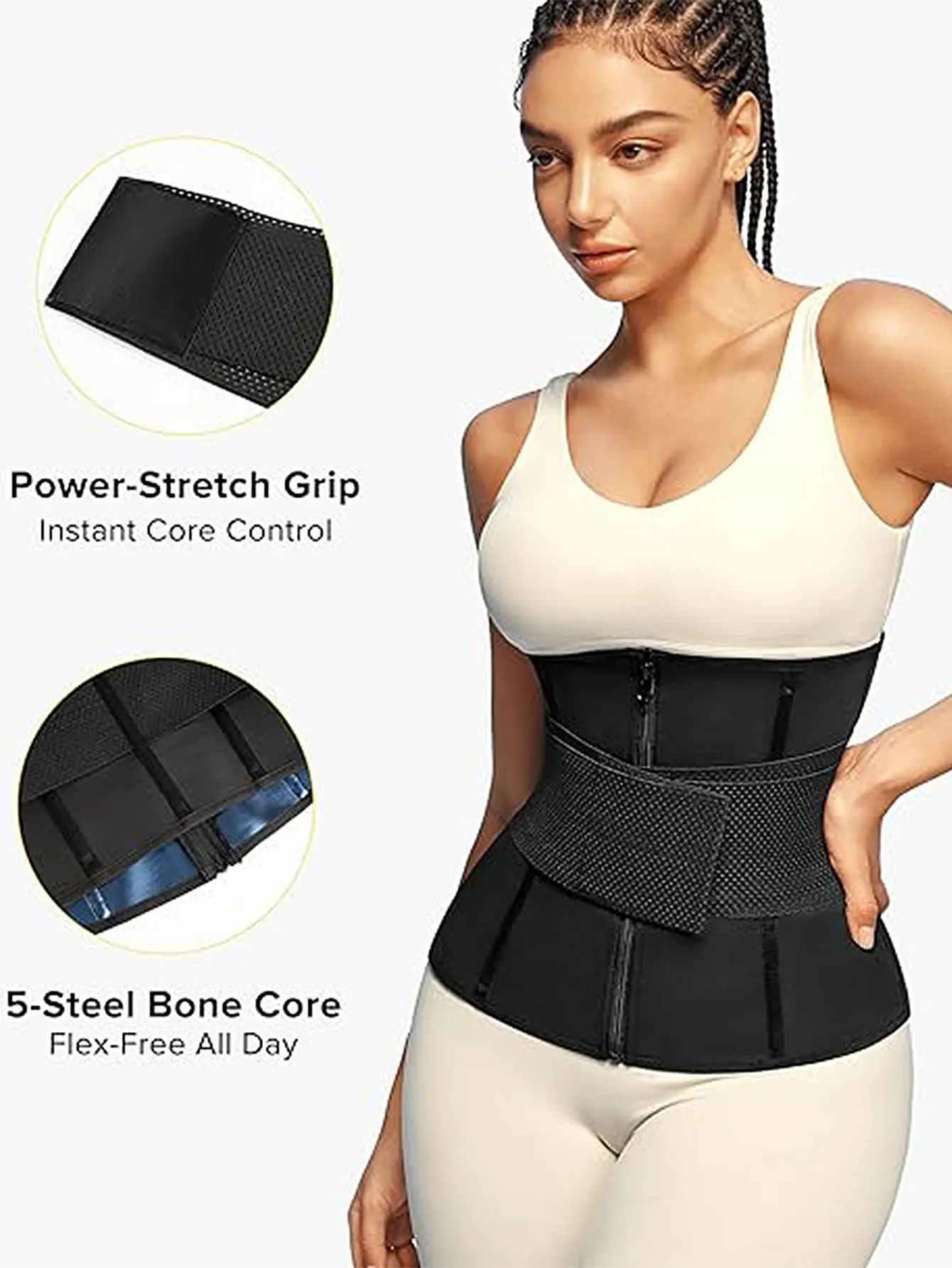 Women Sauna Waist Trainer Double Belt Tummy Control Corset Zipper Sweat Enhancer Body Shaper Workout Fitness Girdle Weight Loss