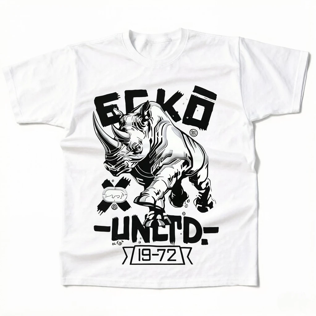 Ecko Unltd Rhino Graphic T-Shirt Unisex Breathable Soft Black with White Design Classic Fit for Casual Wear Outdoor Activities