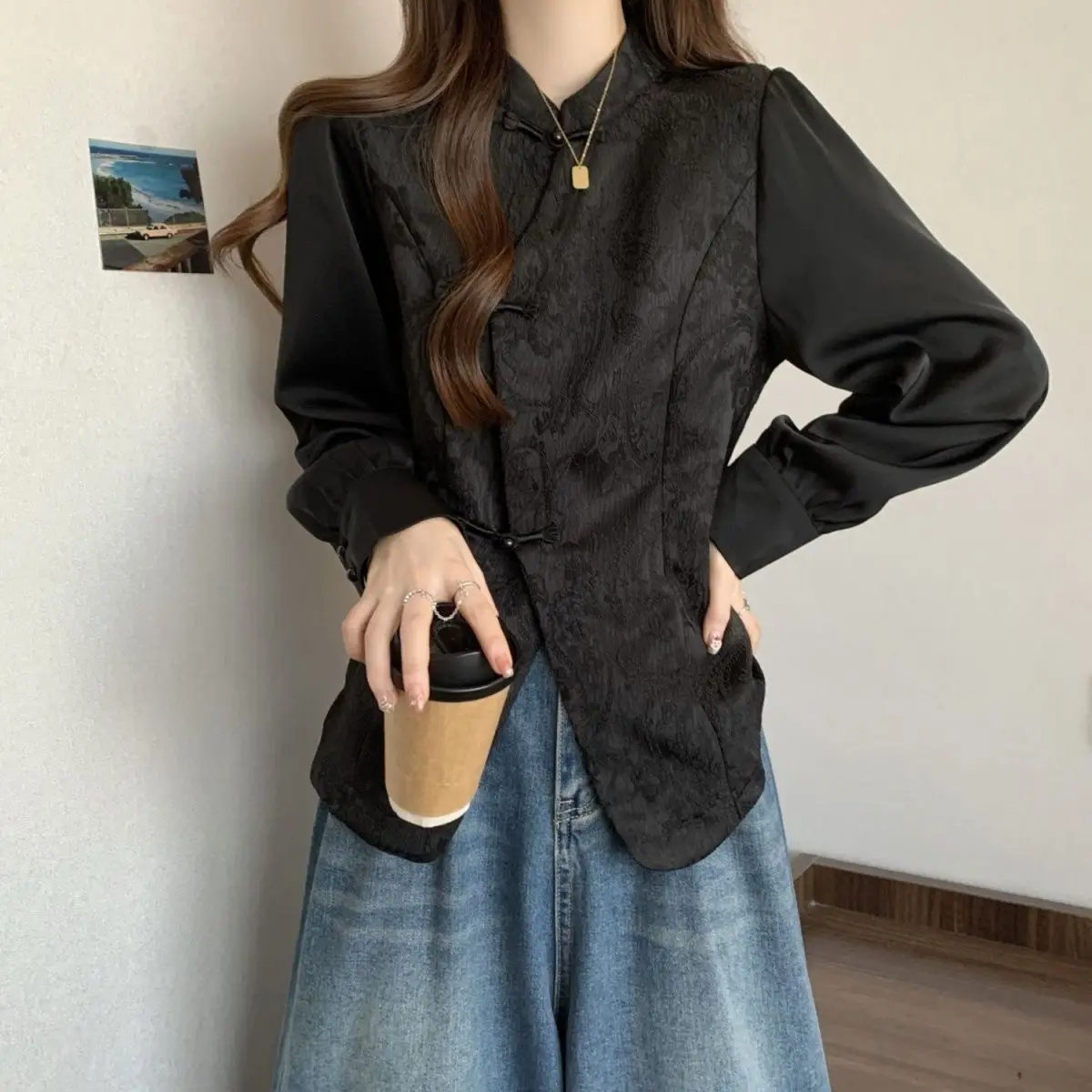 Designer Chinese Style Stand Collar 2025 Spring Autumn Shirt New Retro Button Elegant Top Small Cheongsam Clothing Xiangyun Silk