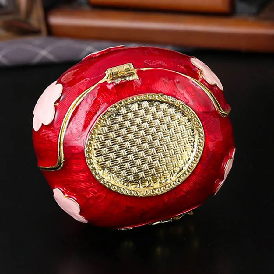 Chinese style Small Lucky Bag Shape Ring Jewelry Box Hand-Painted Enamel Red Trinket Storage Organizer Box Unique Gift for Deco