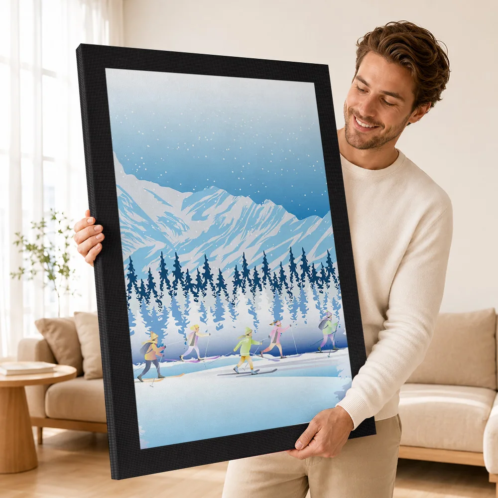 Cross-Country Skiing In A Winter Landscape Framed Canvas Poster Customized Photo Sports Portrait Canvas Wall Art for Gym Decor view 3