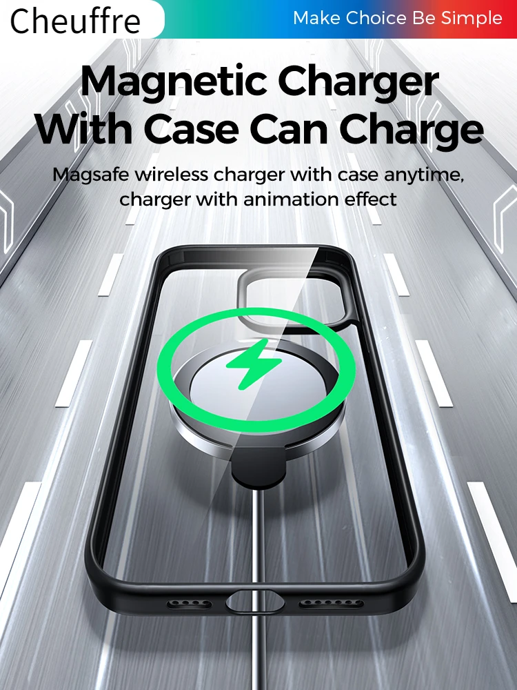 Cheuffre Magnetic Case With Holder for iPhone 14 13 Pro Max Frosted Wireless Charging Ring Holder Phone Cove Strong Magnet Case