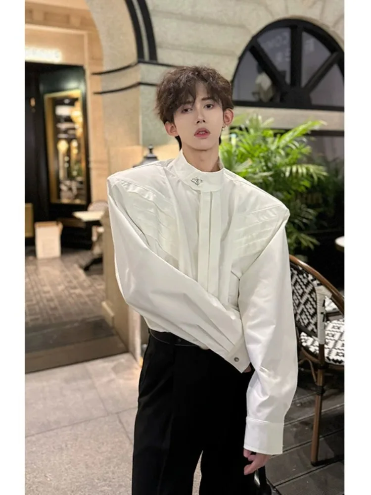 

Мужская летняя рубашка Cleanfit Pure White с подплечниками, длинным рукавом, деконструированным дизайном, премиум-класса