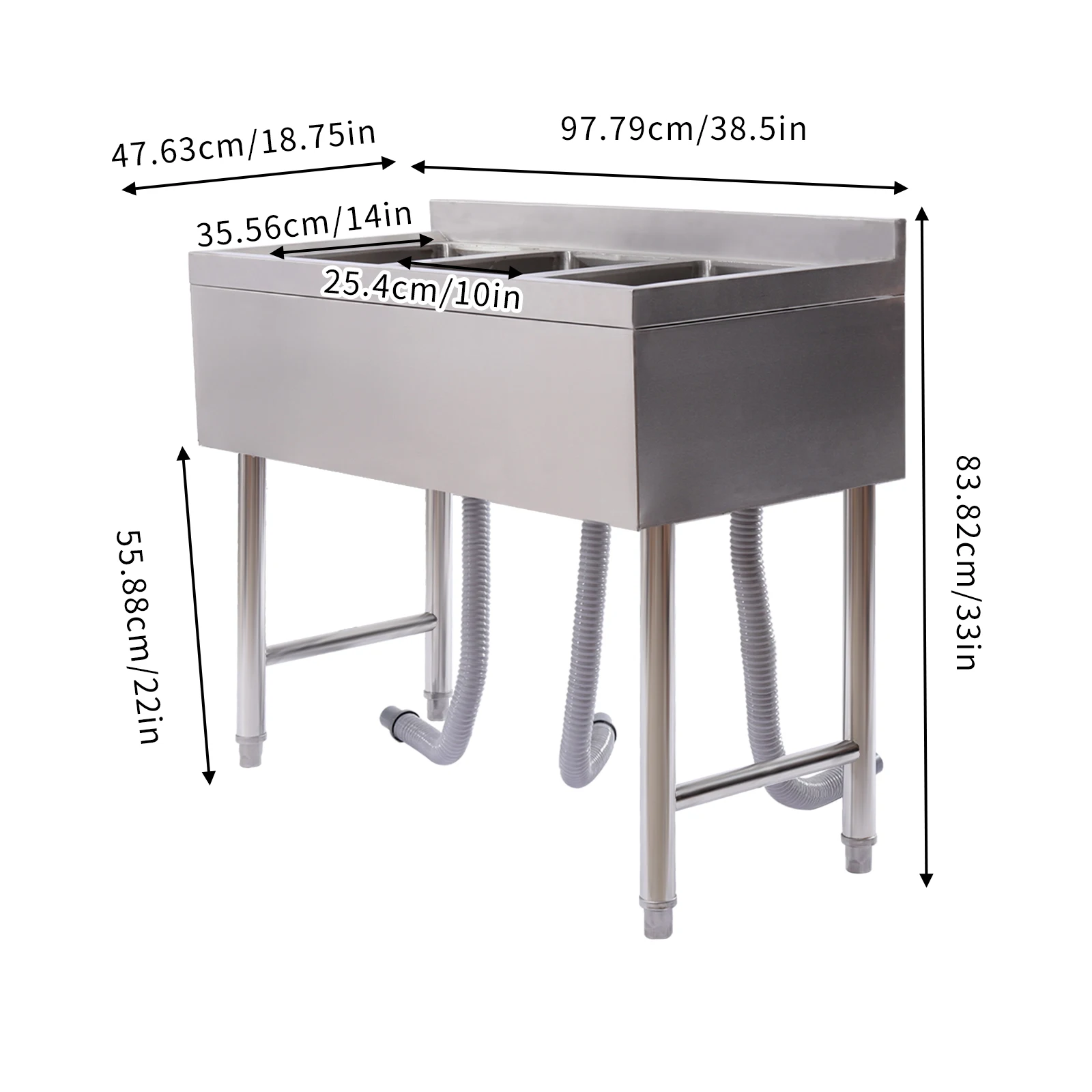 Aço inoxidável Cozinha Comercial Prep Pia, Pia Utilitário, Prateleira de Armazenamento Rack, 1, 2, 3 Compartimento