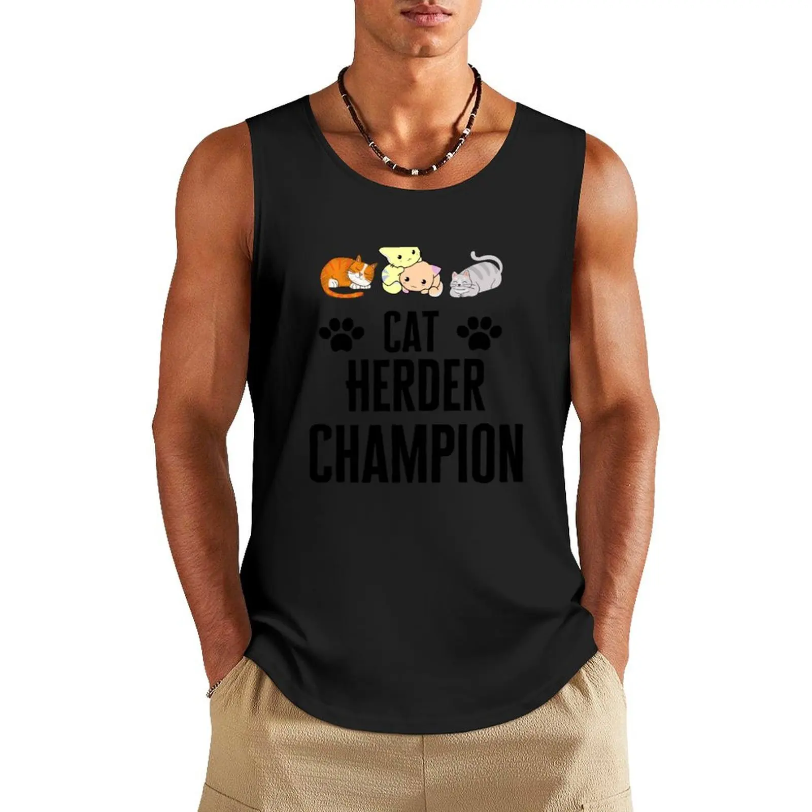 

funny Cat Herder Champion cute .gift for cat lover . Tank Top Fitness men clothing Men sleeveless tee plain t-shirt T-shirts men