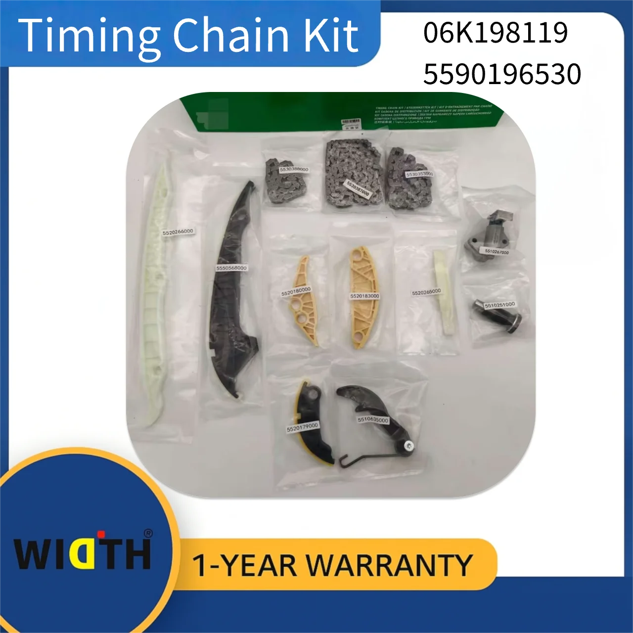 

Комплект цепи ГРМ 06K198119 5590196530 для двигателей Volkswagen Audi Skoda Seat 1.8T 2.0T TSI 2013-2020 гг. | Замена оригинального оборудования (OE)
