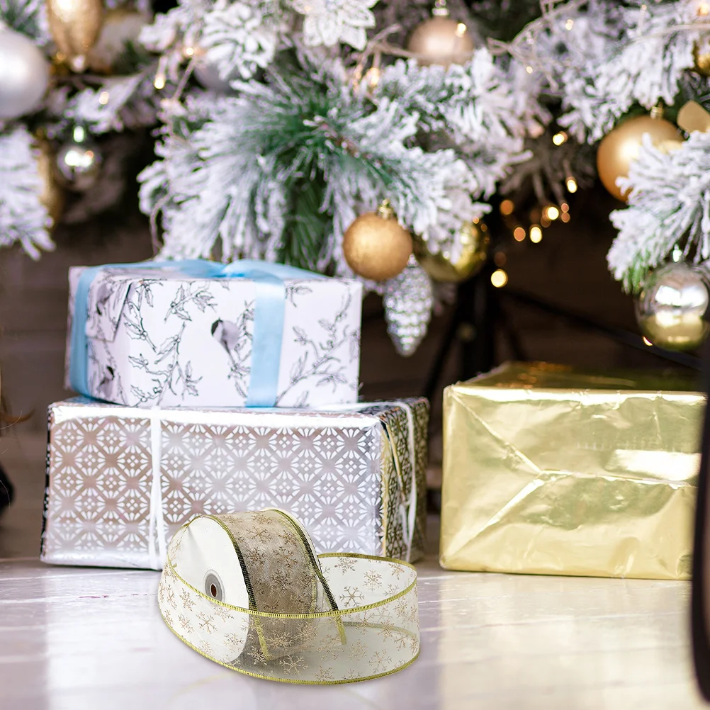 

1 Roll Shiny Gold Christmas Ribbon with Snowflake Design Holiday Decorative Ribbon for Gifts DIY Craft Projects