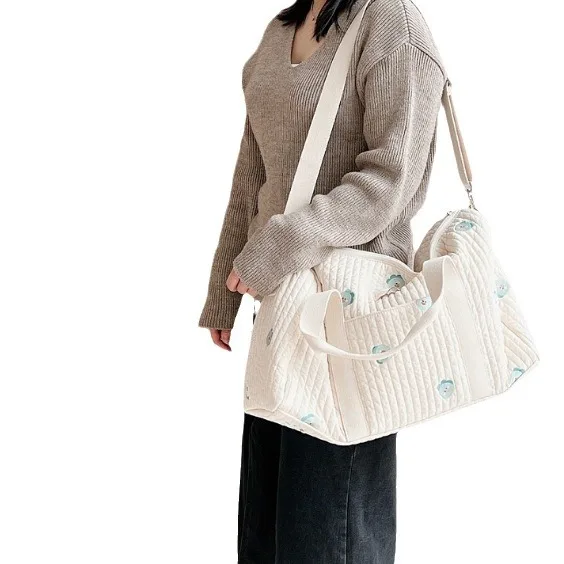 Tas ibu baru dengan bordir Korea, tas duffel kapasitas besar, tas selempang portabel