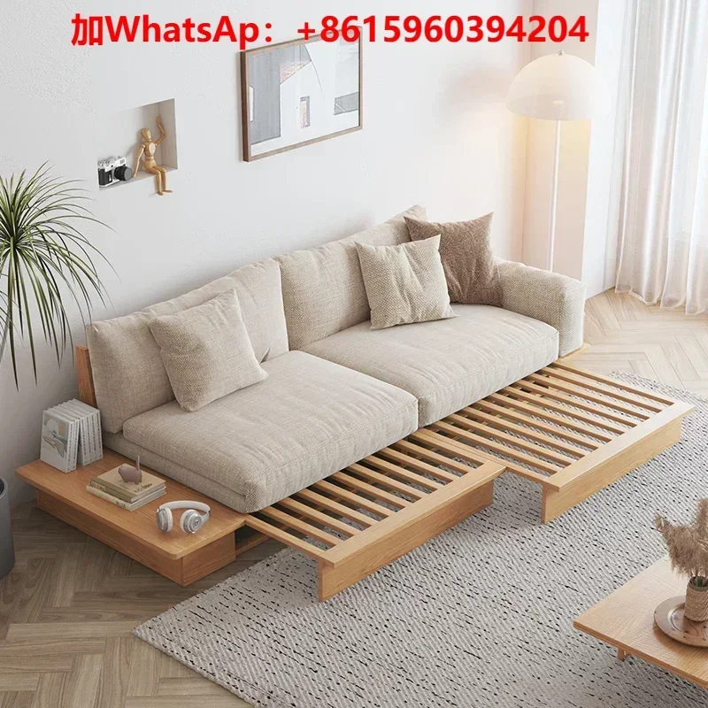 Custom sofa bed folding dual purpose Japanese retractable solid wood apartment modern living room multi-functional floor sofa