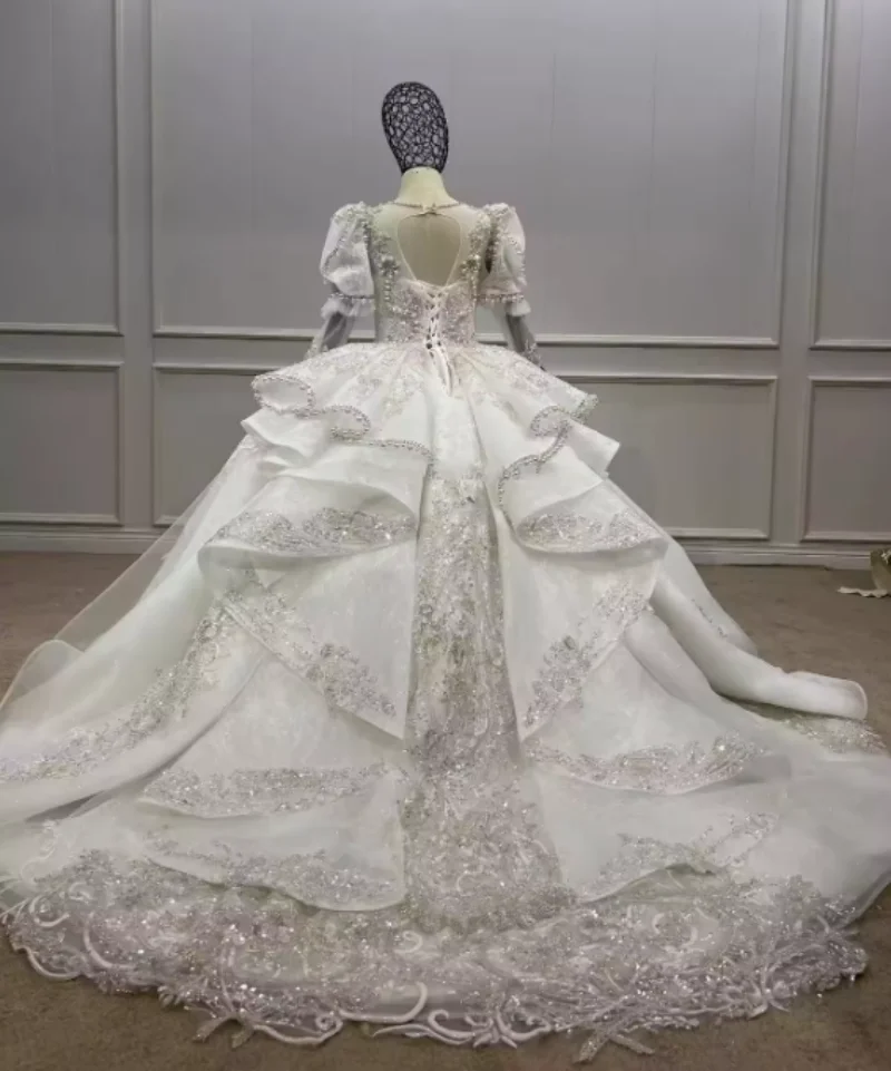 Vestido de flores blancas de lujo para niñas pequeñas, bordado de cuentas, vestidos de fiesta de boda, disfraces de actuación, vestidos de fiesta de graduación