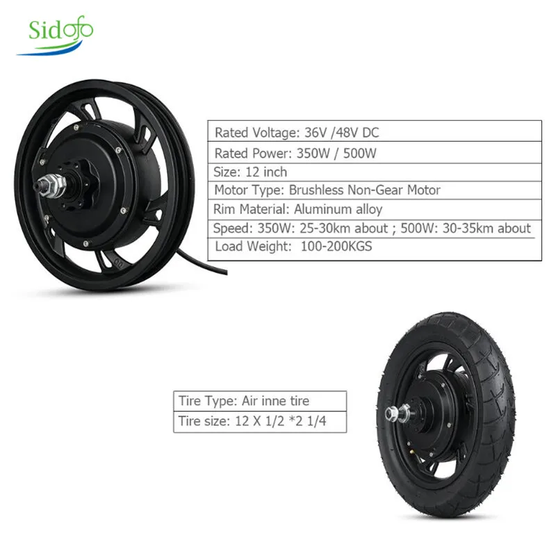 36V/48V 350W/500W Electric Bike 12inch DC Brushless Motor Wheel Front/Rear Hub Motor High Speed For Electric Scooter Disc Brake