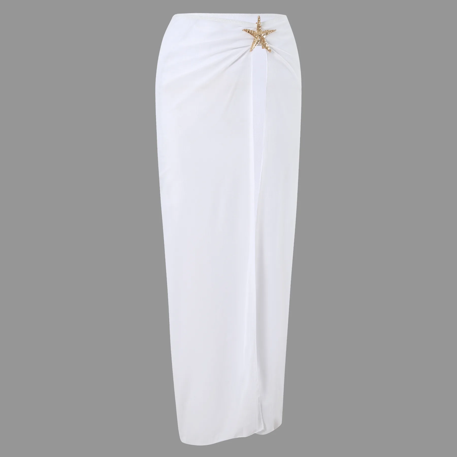 Maiôs de 2 peças para mulheres elegantes, trajes de banho de uma peça com estrela do mar e saia alta dividida, conjuntos de biquíni sexy halter