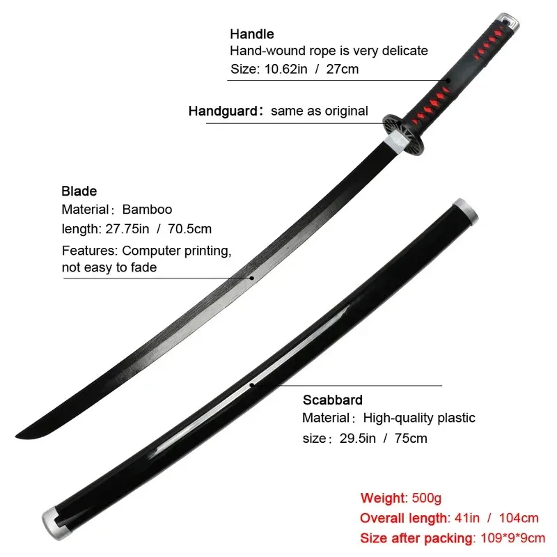 Espada CyDemon Slayer de 104 cm, espadas Tanjiro Zenitsu KyoujurouSamurai, textura Original, Kimetsu no Yaiba, Anime Katana para Cosplay