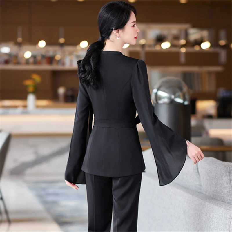 Women's Elegant Blazer Skirt Suit Sets Shawl Collar Split Sleeve Bandage Office Lady 2 Pieces Sets For Party Evening Workwear