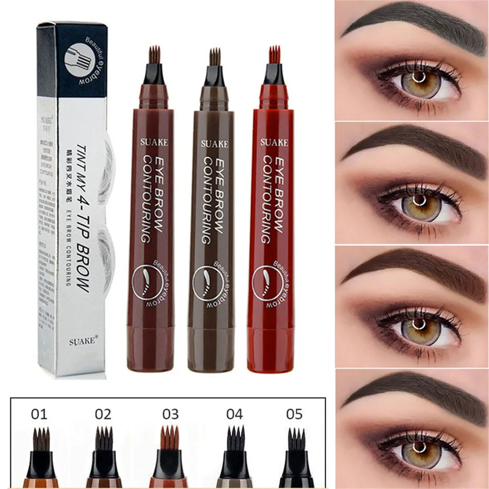 4 Forks 3D Liquid Eyebrow Pencil Lasting Waterproof Anti-Sweat Non-Fading Color Eyebrow Hair Makeup Women Beauty Makeup 5 Colors