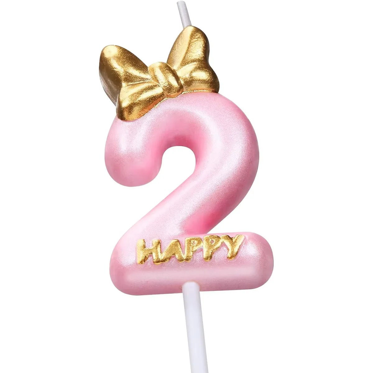 Adorno para tarta con velas con purpurina número 0-9 con lazos rosas y dorados para decoración de fiesta de cumpleaños para niños, accesorios para tarta de feliz cumpleaños de mascotas