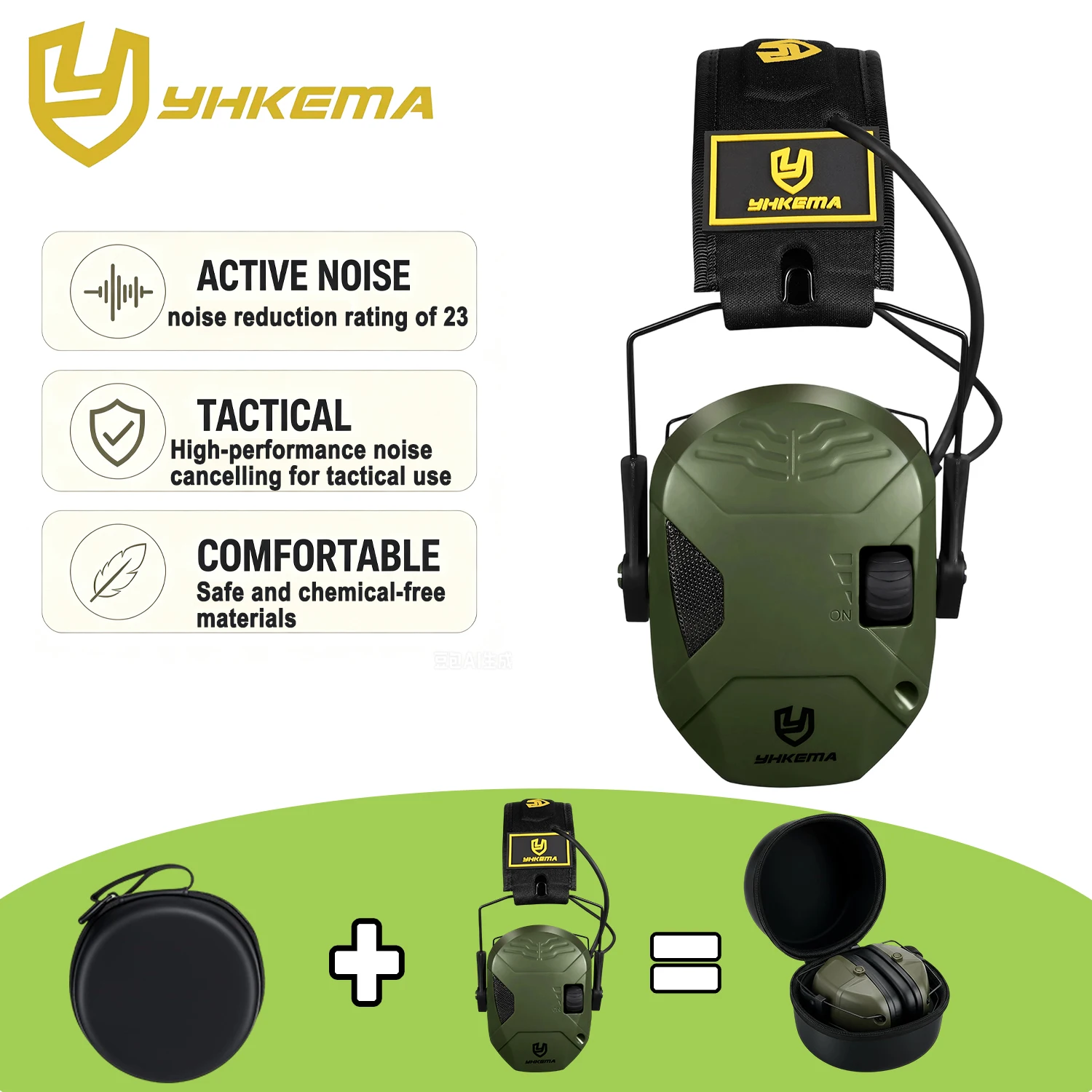 yhkema-イヤーマフ-アクティブヘッドフォン-電子聴覚保護用-ハンティングヘッドフォン-ポータブル収納バッグ付き